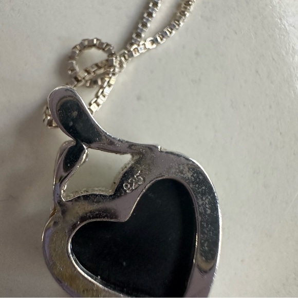 Silver Heart Pendant Necklace with mosaic opal  hearts - Picture 4 of 6